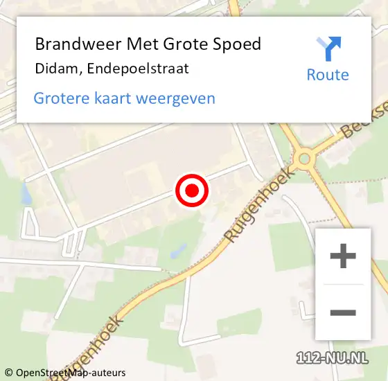 Locatie op kaart van de 112 melding: Brandweer Met Grote Spoed Naar Didam, Endepoelstraat op 26 september 2024 23:31