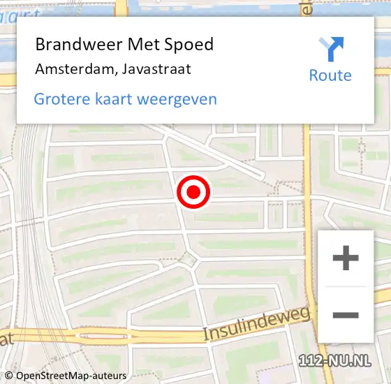 Locatie op kaart van de 112 melding: Brandweer Met Spoed Naar Amsterdam, Javastraat op 26 september 2024 23:46