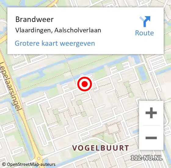 Locatie op kaart van de 112 melding: Brandweer Vlaardingen, Aalscholverlaan op 26 september 2024 23:54