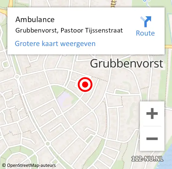 Locatie op kaart van de 112 melding: Ambulance Grubbenvorst, Pastoor Tijssenstraat op 21 oktober 2014 13:32