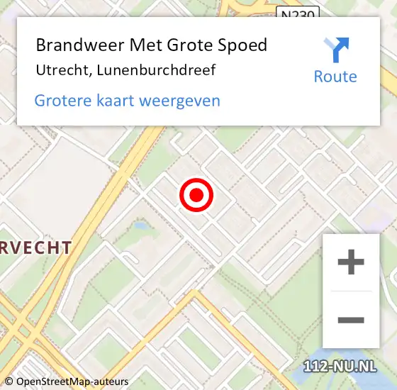 Locatie op kaart van de 112 melding: Brandweer Met Grote Spoed Naar Utrecht, Lunenburchdreef op 27 september 2024 00:49