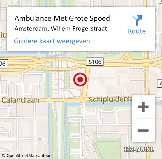 Locatie op kaart van de 112 melding: Ambulance Met Grote Spoed Naar Amsterdam, Willem Frogerstraat op 27 september 2024 01:29