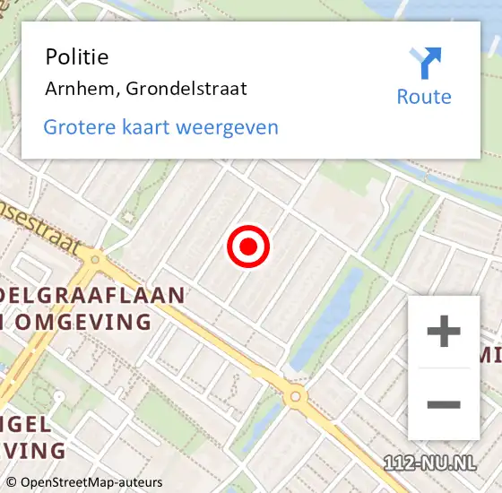 Locatie op kaart van de 112 melding: Politie Arnhem, Grondelstraat op 27 september 2024 02:57