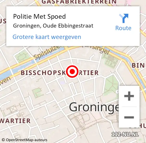 Locatie op kaart van de 112 melding: Politie Met Spoed Naar Groningen, Oude Ebbingestraat op 27 september 2024 03:14