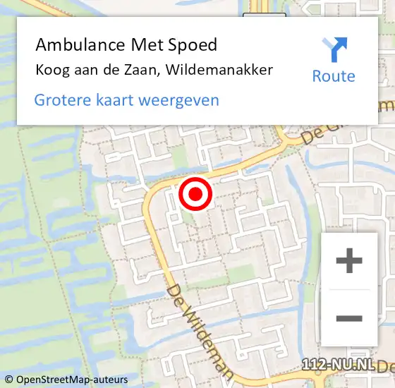 Locatie op kaart van de 112 melding: Ambulance Met Spoed Naar Koog aan de Zaan, Wildemanakker op 27 september 2024 03:32