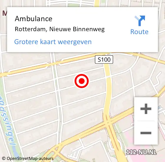 Locatie op kaart van de 112 melding: Ambulance Rotterdam, Nieuwe Binnenweg op 27 september 2024 03:44