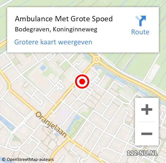 Locatie op kaart van de 112 melding: Ambulance Met Grote Spoed Naar Bodegraven, Koninginneweg op 27 september 2024 04:24