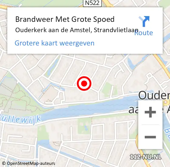 Locatie op kaart van de 112 melding: Brandweer Met Grote Spoed Naar Ouderkerk aan de Amstel, Strandvlietlaan op 27 september 2024 04:39