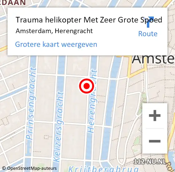 Locatie op kaart van de 112 melding: Trauma helikopter Met Zeer Grote Spoed Naar Amsterdam, Herengracht op 27 september 2024 04:48