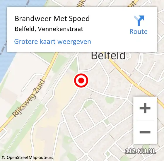 Locatie op kaart van de 112 melding: Brandweer Met Spoed Naar Belfeld, Vennekenstraat op 27 september 2024 05:36