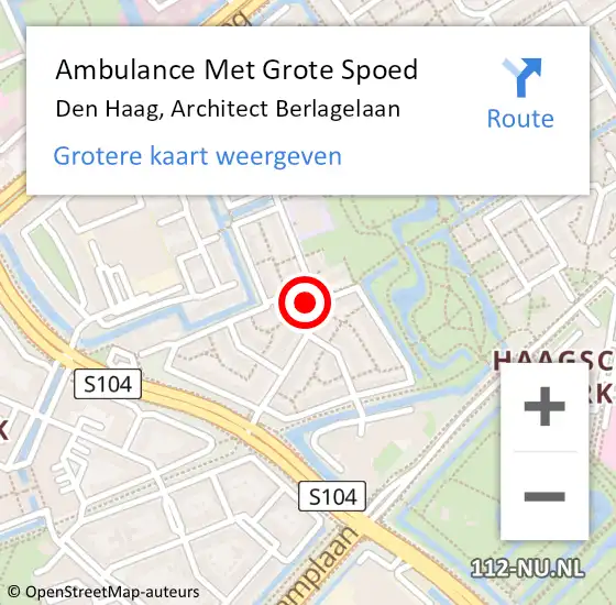 Locatie op kaart van de 112 melding: Ambulance Met Grote Spoed Naar Den Haag, Architect Berlagelaan op 27 september 2024 08:34