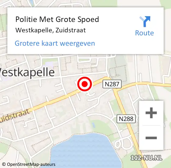 Locatie op kaart van de 112 melding: Politie Met Grote Spoed Naar Westkapelle, Zuidstraat op 27 september 2024 08:52