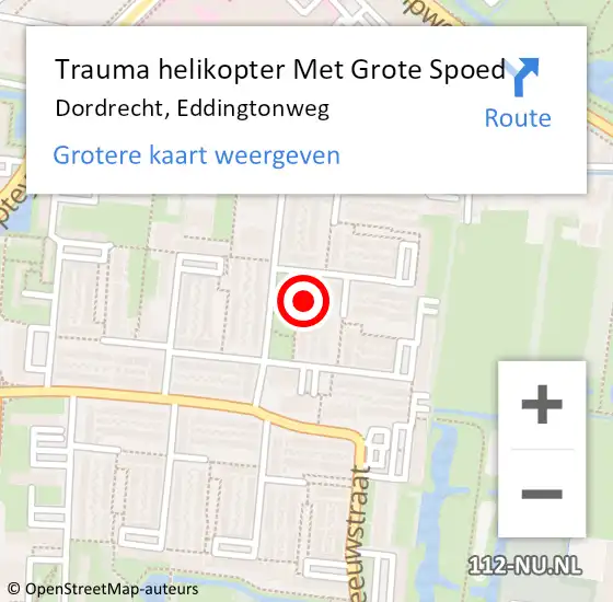 Locatie op kaart van de 112 melding: Trauma helikopter Met Grote Spoed Naar Dordrecht, Eddingtonweg op 27 september 2024 09:01