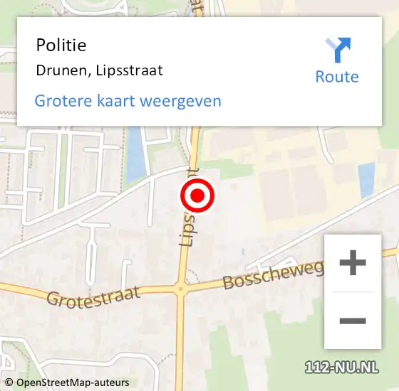 Locatie op kaart van de 112 melding: Politie Drunen, Lipsstraat op 27 september 2024 09:01