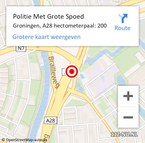 Locatie op kaart van de 112 melding: Politie Met Grote Spoed Naar Groningen, A28 hectometerpaal: 200 op 27 september 2024 09:19