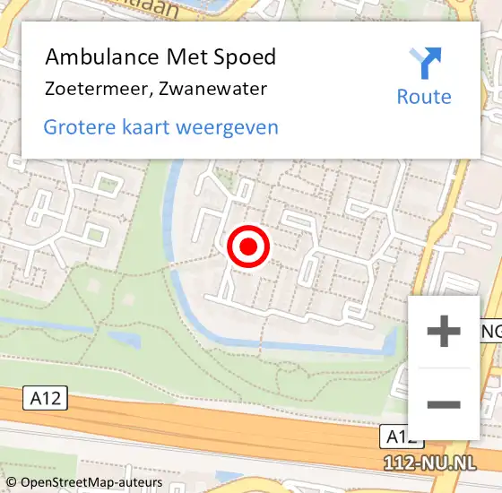 Locatie op kaart van de 112 melding: Ambulance Met Spoed Naar Zoetermeer, Zwanewater op 27 september 2024 09:27