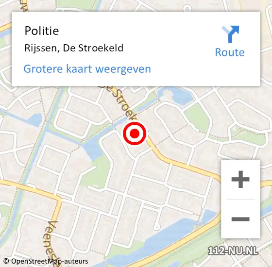 Locatie op kaart van de 112 melding: Politie Rijssen, De Stroekeld op 27 september 2024 09:32