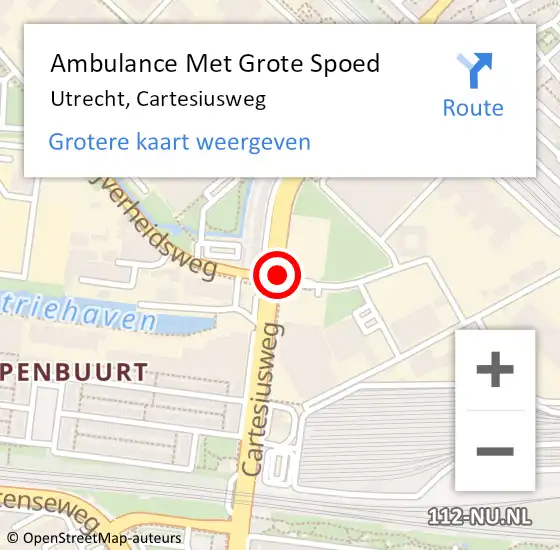 Locatie op kaart van de 112 melding: Ambulance Met Grote Spoed Naar Utrecht, Cartesiusweg op 21 oktober 2014 13:55