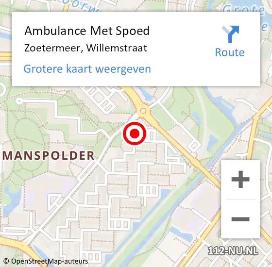 Locatie op kaart van de 112 melding: Ambulance Met Spoed Naar Zoetermeer, Willemstraat op 27 september 2024 10:14