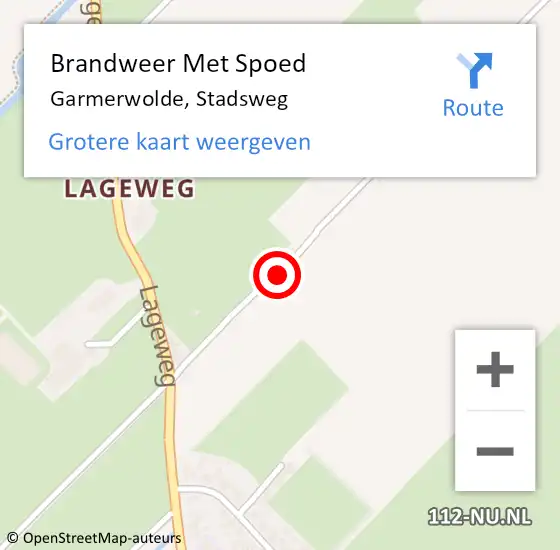 Locatie op kaart van de 112 melding: Brandweer Met Spoed Naar Garmerwolde, Stadsweg op 21 oktober 2014 13:57