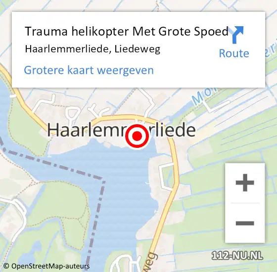 Locatie op kaart van de 112 melding: Trauma helikopter Met Grote Spoed Naar Haarlemmerliede, Liedeweg op 27 september 2024 10:37