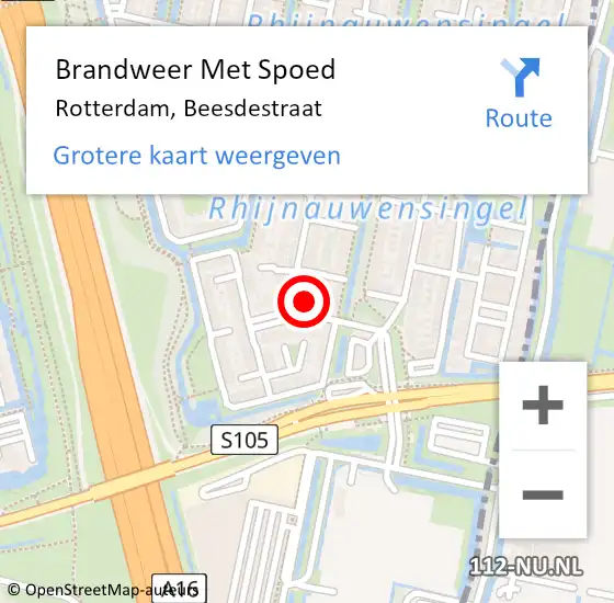 Locatie op kaart van de 112 melding: Brandweer Met Spoed Naar Rotterdam, Beesdestraat op 27 september 2024 12:04