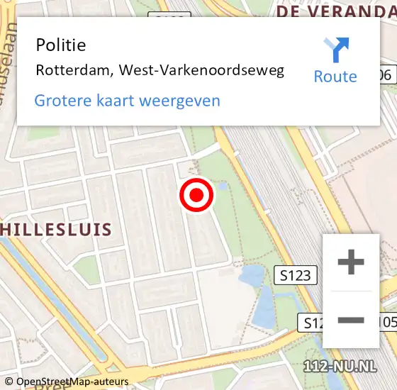 Locatie op kaart van de 112 melding: Politie Rotterdam, West-Varkenoordseweg op 27 september 2024 12:12