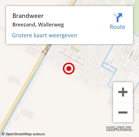 Locatie op kaart van de 112 melding: Brandweer Breezand, Wallerweg op 27 september 2024 12:13