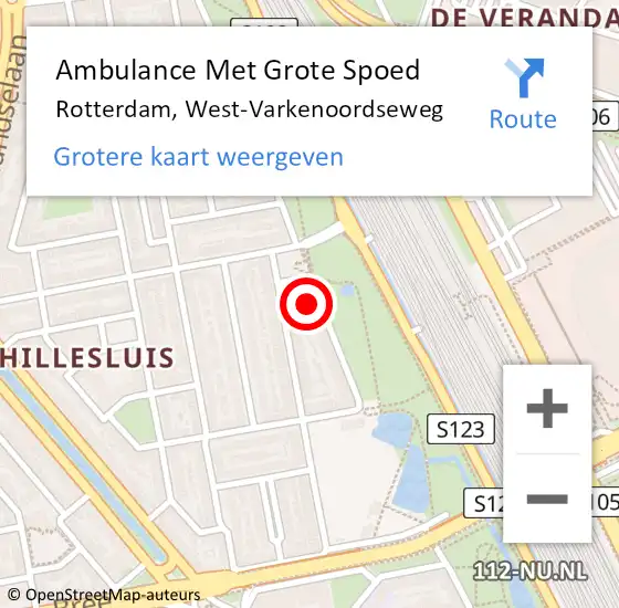 Locatie op kaart van de 112 melding: Ambulance Met Grote Spoed Naar Rotterdam, West-Varkenoordseweg op 27 september 2024 12:13