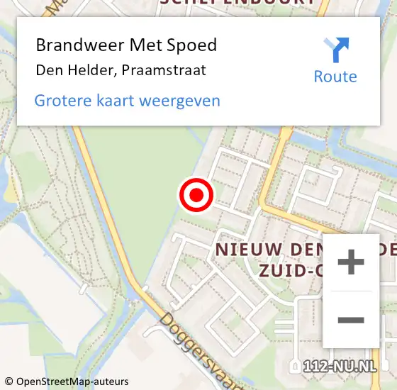 Locatie op kaart van de 112 melding: Brandweer Met Spoed Naar Den Helder, Praamstraat op 27 september 2024 12:24