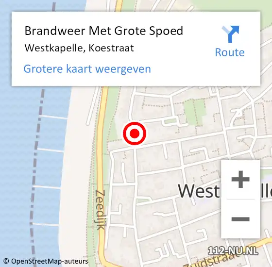 Locatie op kaart van de 112 melding: Brandweer Met Grote Spoed Naar Westkapelle, Koestraat op 27 september 2024 12:34