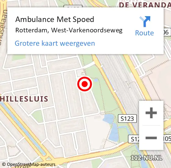 Locatie op kaart van de 112 melding: Ambulance Met Spoed Naar Rotterdam, West-Varkenoordseweg op 27 september 2024 12:37