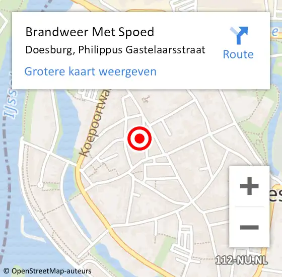 Locatie op kaart van de 112 melding: Brandweer Met Spoed Naar Doesburg, Philippus Gastelaarsstraat op 27 september 2024 12:38