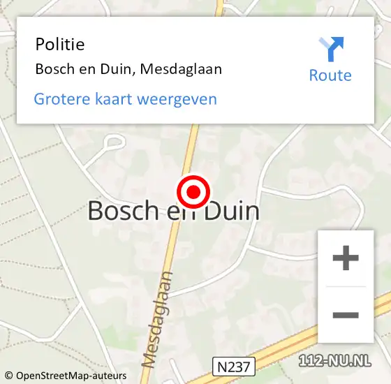 Locatie op kaart van de 112 melding: Politie Bosch en Duin, Mesdaglaan op 27 september 2024 12:40