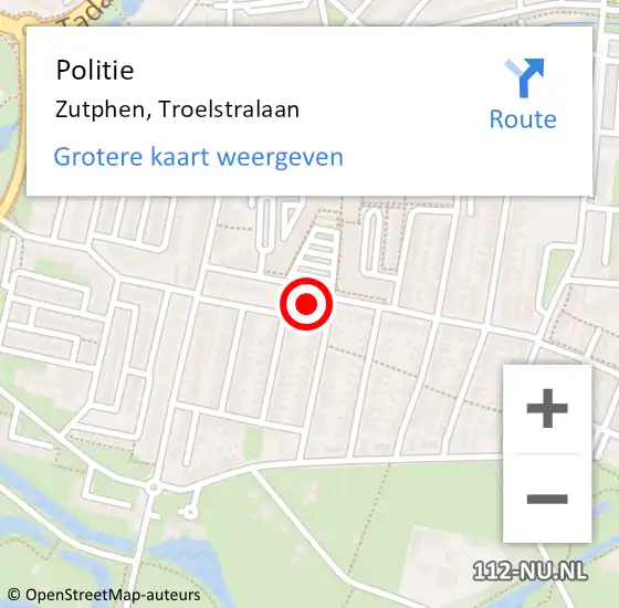 Locatie op kaart van de 112 melding: Politie Zutphen, Troelstralaan op 27 september 2024 12:42