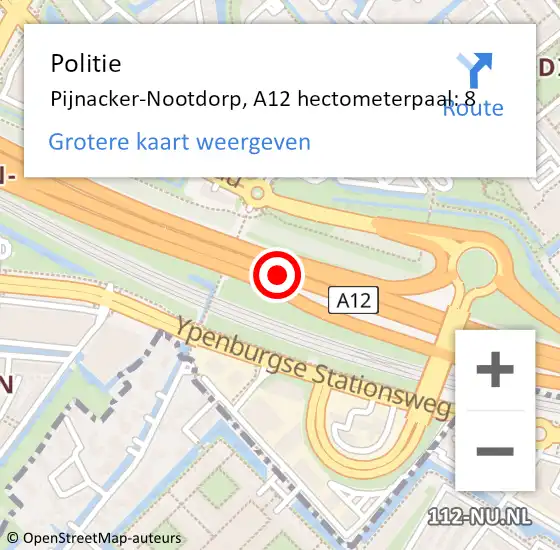 Locatie op kaart van de 112 melding: Politie Pijnacker-Nootdorp, A12 hectometerpaal: 8 op 27 september 2024 12:48