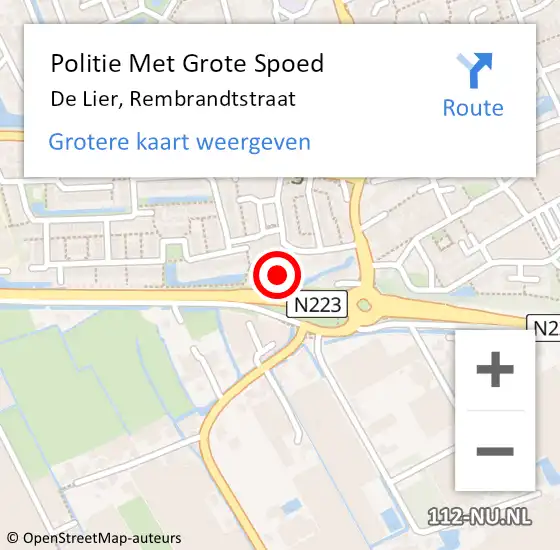 Locatie op kaart van de 112 melding: Politie Met Grote Spoed Naar De Lier, Rembrandtstraat op 27 september 2024 13:01