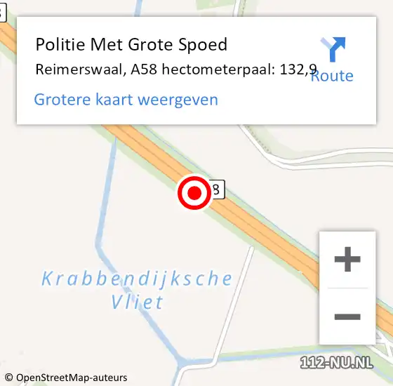 Locatie op kaart van de 112 melding: Politie Met Grote Spoed Naar Reimerswaal, A58 hectometerpaal: 132,9 op 27 september 2024 13:14