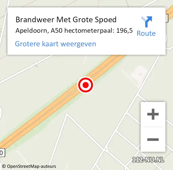 Locatie op kaart van de 112 melding: Brandweer Met Grote Spoed Naar Apeldoorn, A50 hectometerpaal: 196,5 op 27 september 2024 13:15