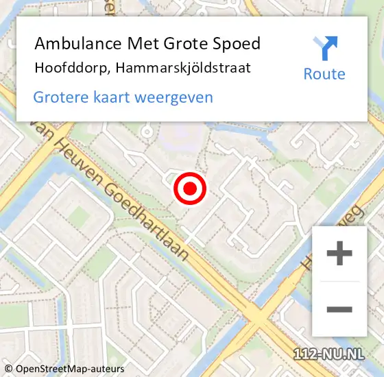 Locatie op kaart van de 112 melding: Ambulance Met Grote Spoed Naar Hoofddorp, Hammarskjöldstraat op 27 september 2024 13:25