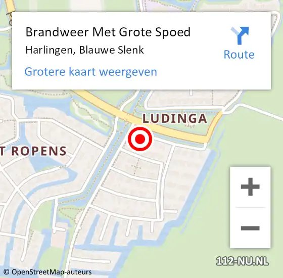 Locatie op kaart van de 112 melding: Brandweer Met Grote Spoed Naar Harlingen, Blauwe Slenk op 27 september 2024 13:38