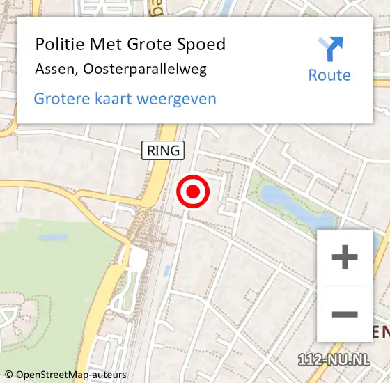 Locatie op kaart van de 112 melding: Politie Met Grote Spoed Naar Assen, Oosterparallelweg op 27 september 2024 13:42