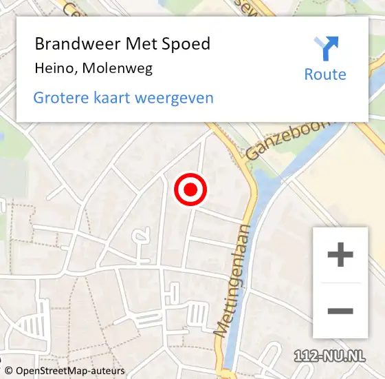 Locatie op kaart van de 112 melding: Brandweer Met Spoed Naar Heino, Molenweg op 27 september 2024 13:43