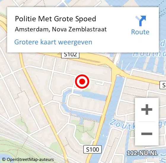 Locatie op kaart van de 112 melding: Politie Met Grote Spoed Naar Amsterdam, Nova Zemblastraat op 27 september 2024 13:53