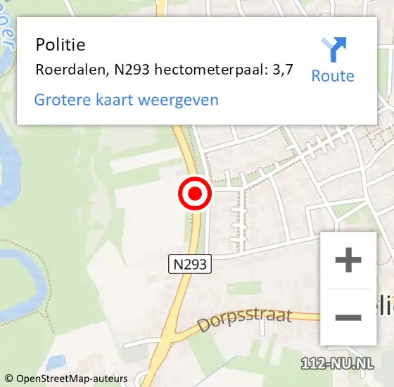 Locatie op kaart van de 112 melding: Politie Roerdalen, N293 hectometerpaal: 3,7 op 27 september 2024 13:57