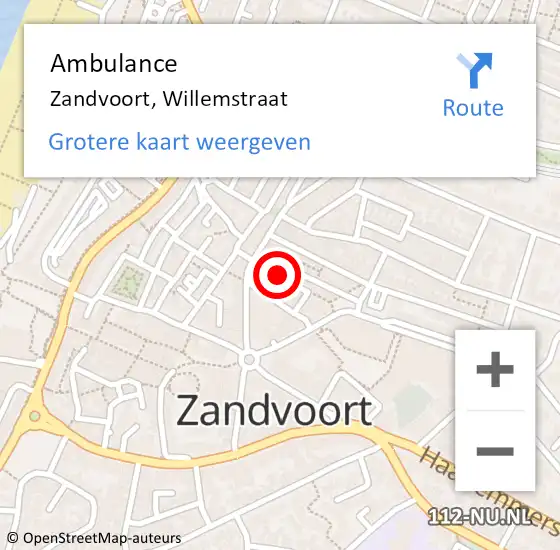 Locatie op kaart van de 112 melding: Ambulance Zandvoort, Willemstraat op 27 september 2024 14:07