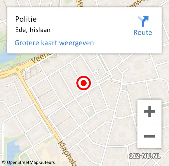 Locatie op kaart van de 112 melding: Politie Ede, Irislaan op 27 september 2024 14:13