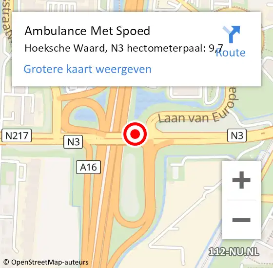 Locatie op kaart van de 112 melding: Ambulance Met Spoed Naar Hoeksche Waard, N3 hectometerpaal: 9,7 op 27 september 2024 14:25