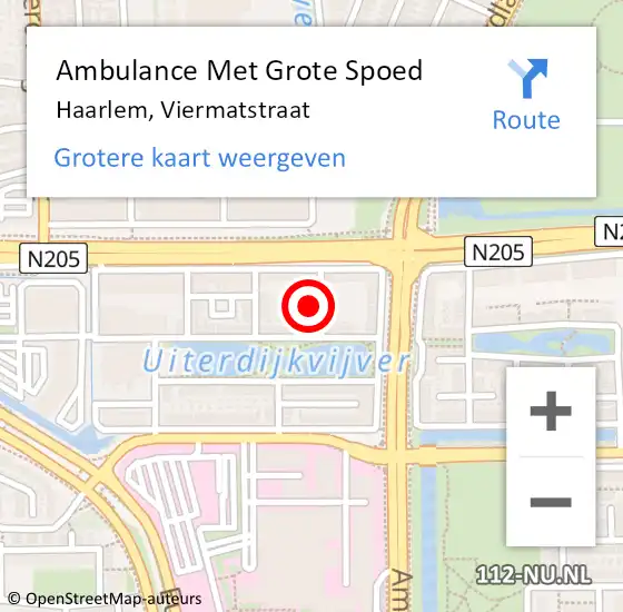 Locatie op kaart van de 112 melding: Ambulance Met Grote Spoed Naar Haarlem, Viermatstraat op 27 september 2024 14:40