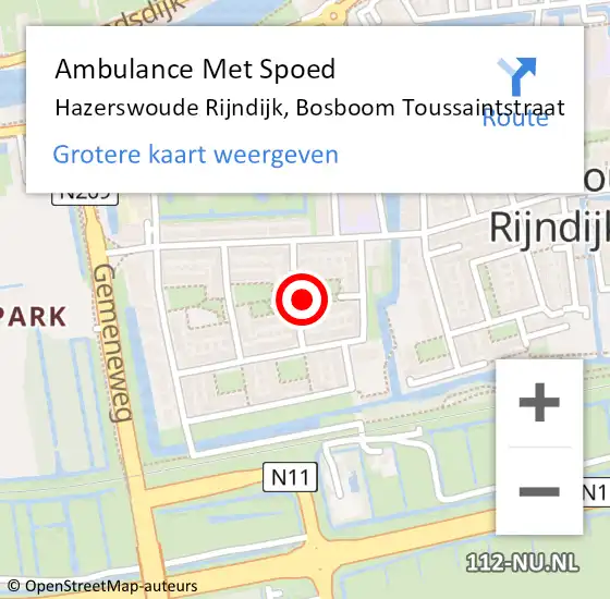 Locatie op kaart van de 112 melding: Ambulance Met Spoed Naar Hazerswoude Rijndijk, Bosboom Toussaintstraat op 9 september 2013 23:43